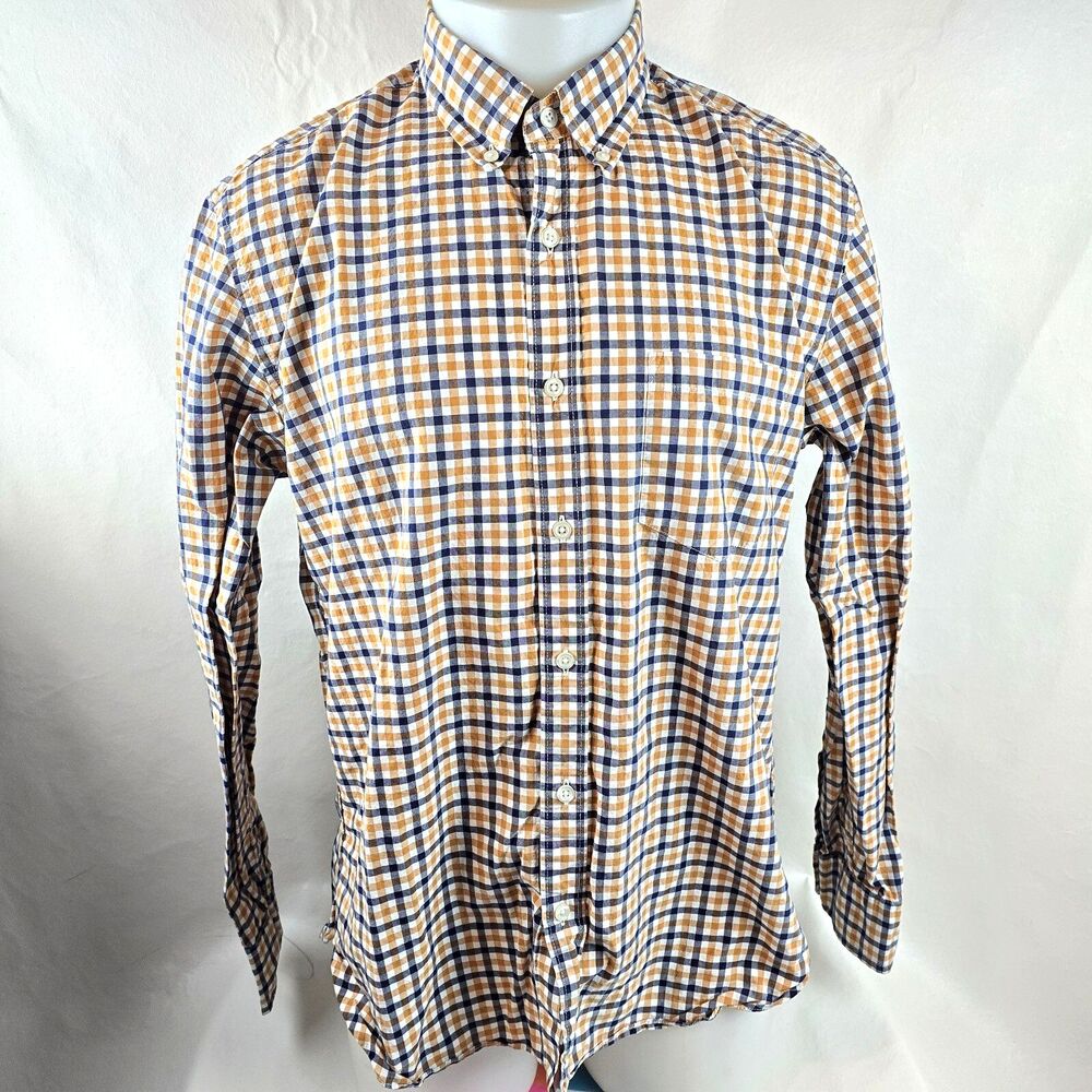 J Crew Shirt Mens Large White Yellow Button Down Slim Fit Plaid Casual Preppy
